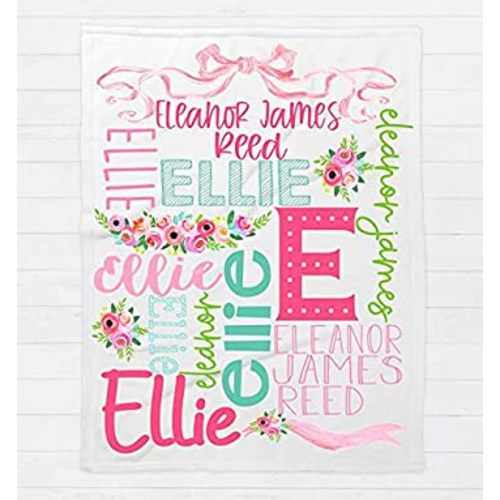 Monogram Junkie Personalized Baby Blanket for Girls with Name | Floral Custom Baby Blanket | Baby Girl Name Blanket | 30x40