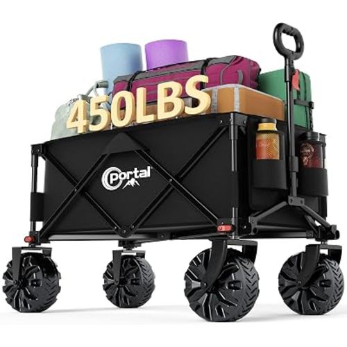 PORTAL Heavy-Duty Folding Wagon Cart, Large Collapsible Utility Wagon with All-Terrain Wheels for Beach, Camping, Garden & Grocery