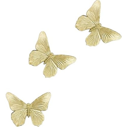 GUSFREUD 3D Butterfly Wall Decor Set – Resin Wall Decorations for Living Room, Bedroom, Garden, Yard, Outdoor and Gallery Walls - Antique Gold - Set of 3