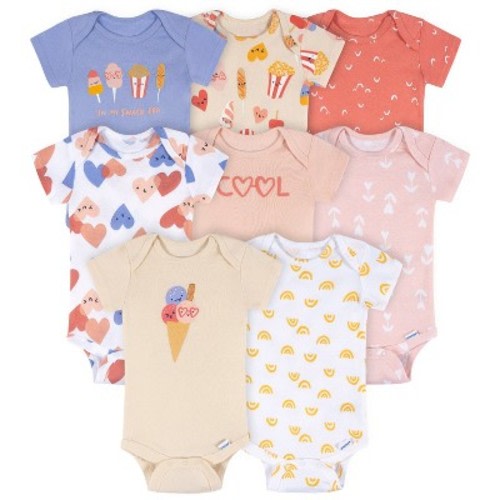 Onesies Brand Baby Girls' 8-Pack Short Sleeve Onesies Bodysuits, Cool Snacks, 6-9M