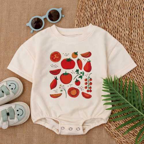 Tomato Baby Bodysuit, Cottagecore Infant Clothing, Vegan Baby Gift, Funny Tomato, Vegan Shirt, Cute Natural Baby, Retro Summer, Newborn