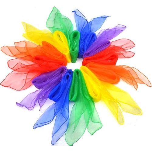 12pcs Square Juggling Silk Dance Scarves Magic Tricks Performance Props Accessories Movement Scarves Rhythm Band Scarf 24 by 24 Inches 6 Colors