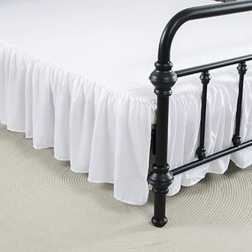 Bed Skirt Ruffled Bed Skirt with Split Corners, 18 Inch Drop Dust Ruffle Bed Skirt with Platform, White,Twin Size