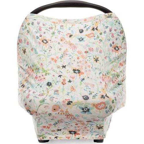 Parker Baby 4 in 1 Car Seat Cover for Girls - Stretchy Carseat Canopy, Nursing Cover, Grocery Cart Cover, High Chair Cover - Bloom