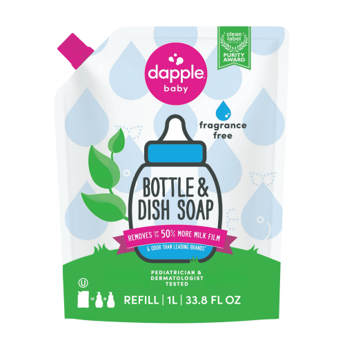 Dapple Baby Bottle and Dish Soap Refill for Baby Products, Fragrance Free, 33.8 fl oz