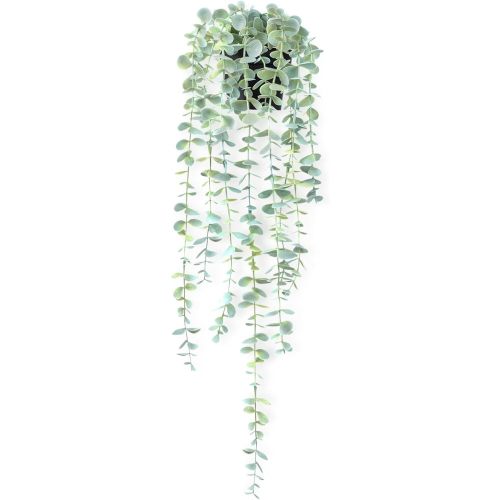 Fake Hanging Plant Eucalyptus Artificial Faux Plants Indoor Small Wall Greenery Decor for Shelf with Black Pot Soft Green 1PCS 23Inch Long
