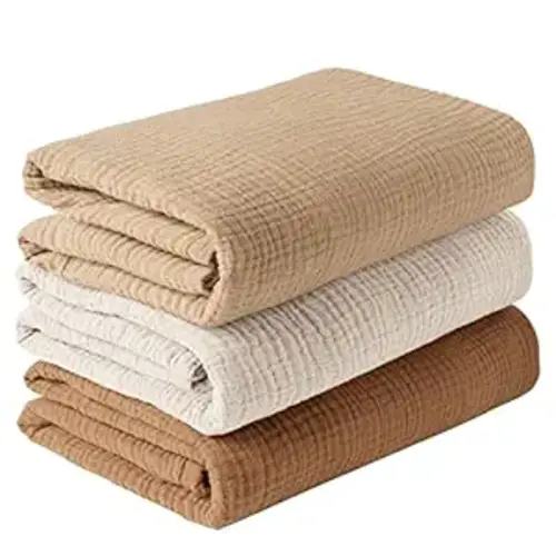 Konssy 3 Pack Muslin Swaddle Blankets for Unisex, Newborn Receiving Blanket, Large 47 x 47 inches, Soft Breathable Muslin Baby Swaddles for Boys & Girls - Brown