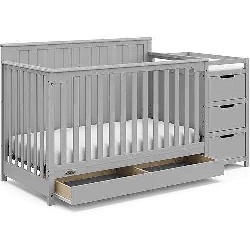 Graco Hadley 5-in-1 Convertible Crib and Changer with Drawer (Pebble Gray) – Crib and Changing-Table Combo with Drawer, Includes Changing Pad, Converts to Toddler Bed, Daybed and Full-Size Bed