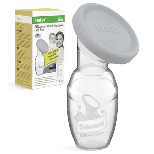 haakaa Manual Breast Pump Breastfeeding Pump with Food Grade Silicone Cap (Grey) 4oz/100ml