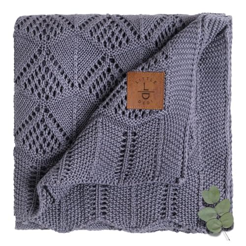 Little Dedi Hypoallergenic Baby Blanket - 30x40 Inches Grey Blue, Oeko-TEX Certified, Thermal-Regulating, Silky Soft Knit Neutral for Girls & Boys - Swaddle, Toddler, or Receiving Blanket