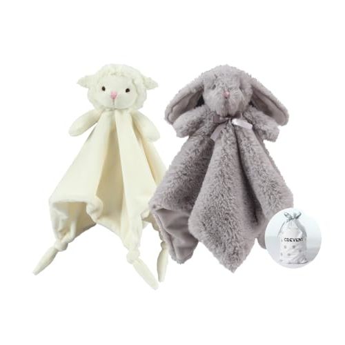 CREVENT 2pcs Soft Plush Animal Face Security Blankets for Boys and Girls, Great Gifts for Birthday Baby Shower (Sheep + Bunny)
