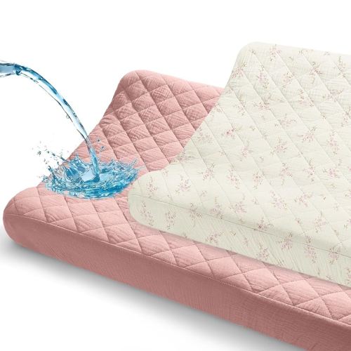 Unicorn Castle Waterproof Changing Pad Cover Muslin Changing Table Pad Cover 2 Pack Quilting for 32"x16" Baby Changing Pad Sheets Girls Boys,Pink Florals