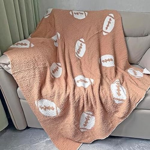 Cozy Football Pattern Blanket Perfect Lightweight Bedding for Adults, Soft, Warm, and Plush Rugby Sports Blanket Great for Bed Sofa (Rugby-Brown, 50"x60")