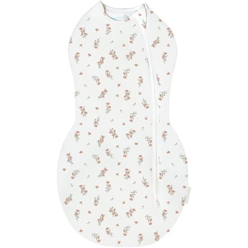 Happiest Baby Sleepea Comforter Swaddle - 100% Organic Cotton Baby Swaddle Blanket - Doctor Designed Promotes Healthy Hip Development (Ivory Wildflowers, Medium)