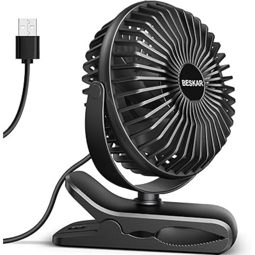 BESKAR Small Clip on Fan, 3 Speeds USB Fans with Strong Airflow, Clip & Desk Fans USB Plug in with Sturdy Clamp - Ultra Quiet operation for Office Dorm Bedroom Stroller