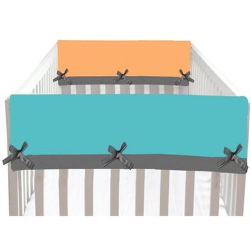 Bacati - Solid Aqua/Orange/Gray Solid Crib Rail Guard Cover set of 2 Small Side