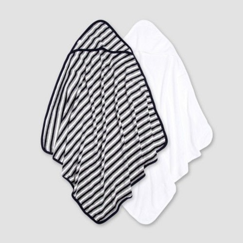 Burt's Bees Baby® Baby Boys' 2pk Hooded Bath Towel - White/Navy Blue