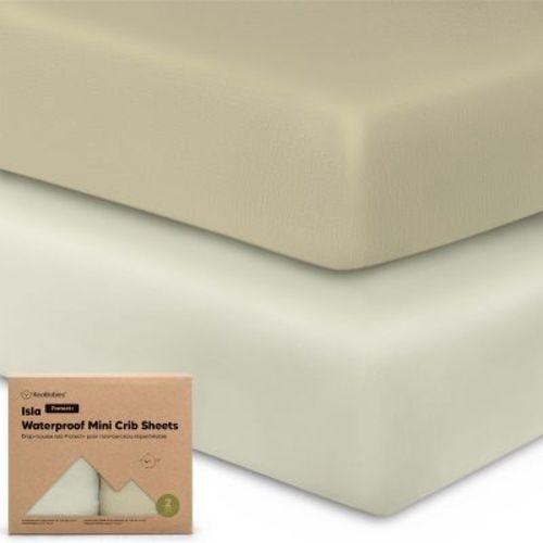 KeaBabies 2pk Isla Waterproof Mini Crib Sheets for Boy, Girl, Soft Pack and Play Sheets for Graco Pack and Play Mattress (Lichen)