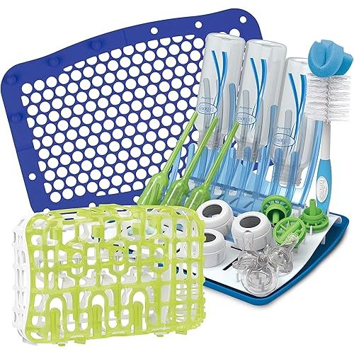 Dr. Brown's Universal Baby Bottle and Accessory Drying Rack with Baby Bottle Dishwasher Basket and Dishwasher Bag, for Standard Baby Bottle Parts