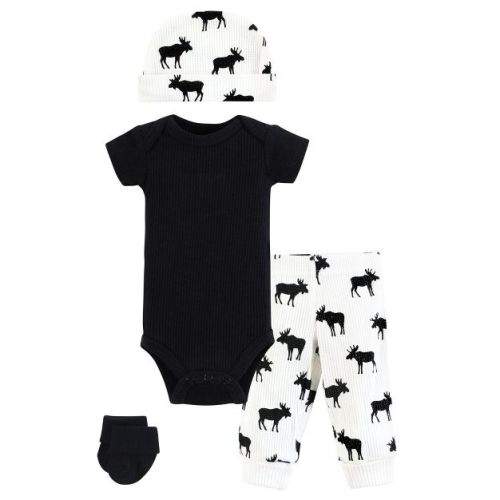 Hudson Baby Boys Thermal Preemie Layette Set 4pc Short Sleeve Outfit, Moose, Preemie