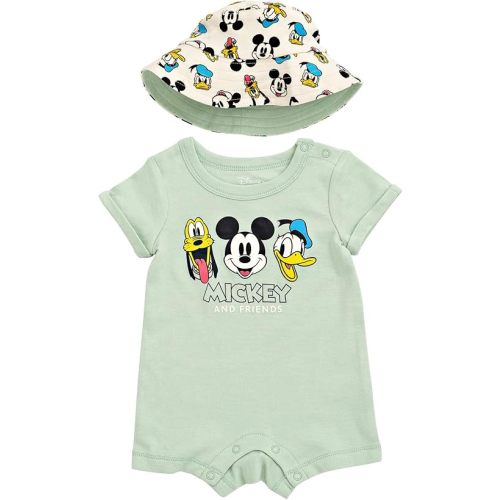 Disney Lion King Mickey Mouse Winnie the Pooh Jack Skellington Lilo & Stitch Baby Romper & Bucket Sun Hat Newborn to Infant
