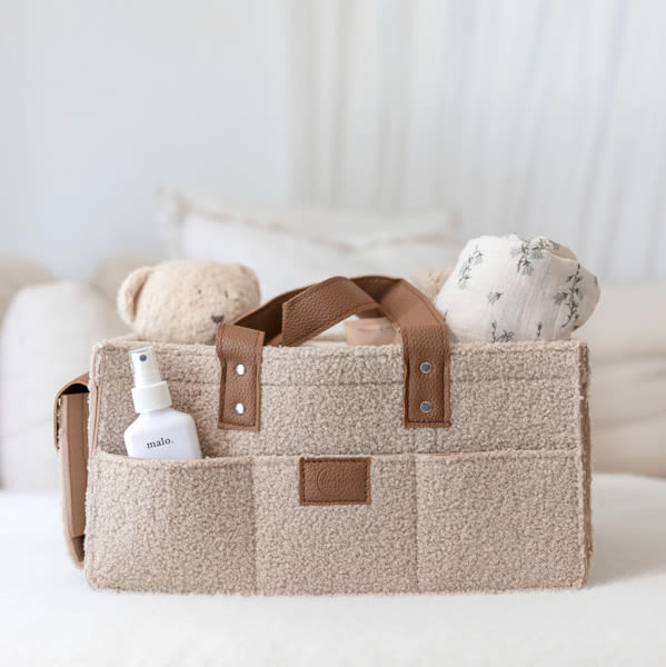 Teddy Nappy Caddy- Nude- Large Side Pocket – Linen Label
