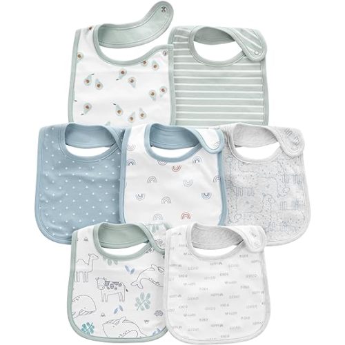 Simple Joys by Carter's Baby 7-Pack Teething Bibs, Avocados/Animal Print/Rainbow, One Size