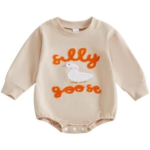 Infant Baby Girl Fall Winter Clothes Newborn Outfit Goose Long Sleeve Bubble Romper Bodysuit Farm Goose Outfit