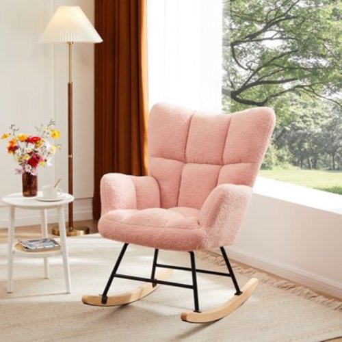 EDX Nursery Rocking Chair, Accent Rocker Glider Side Chair with High Backrest for Nursery Living Room Bedroom Office, Pink