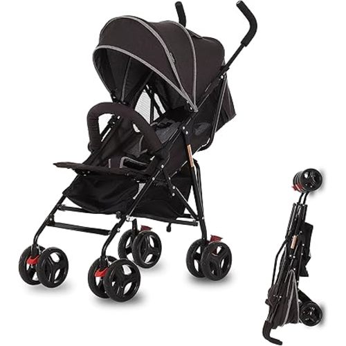 Vista Moonwalk Baby Stroller in Black, Lightweight Infant Stroller with Compact Fold, Multi-Position Recline Umbrella Stroller with Canopy, Extra Large Storage and Cup Holder