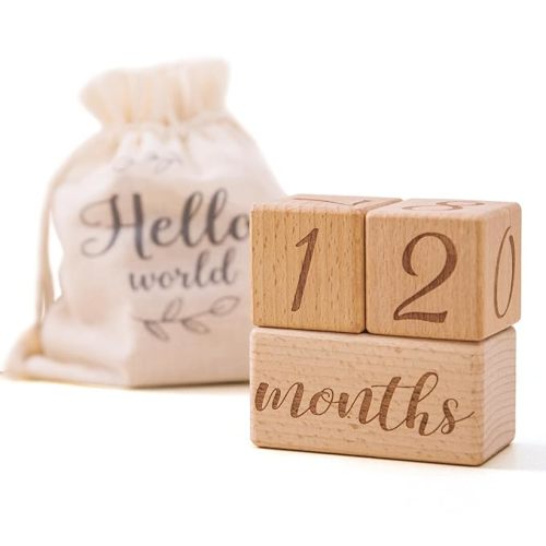 Monthly Baby Milestone Blocks Set of 3 Baby Age Blocks for Monthly Milestone Baby Age Milestone Signs Wooden Baby Photo Props Set Perfect for Baby Shower and Keepsake (Gift Set 3 PCS) - wood color 3pcs