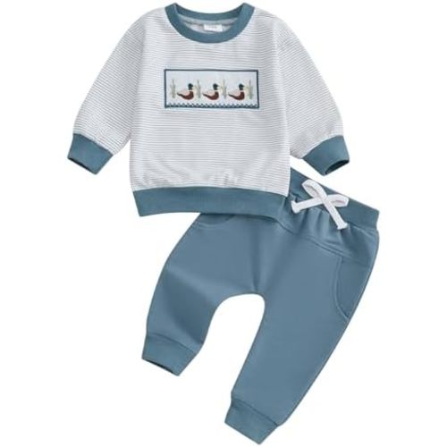 Toddler Boy Hunting Outfit Mallard Duck Long Sleeve Sweatshirt Top Plaid Jogger Pants Set Duck Hunter Clothes