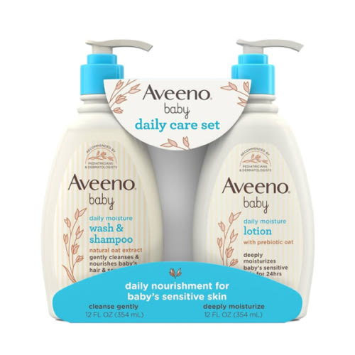 Aveeno Baby Daily Care Gift Set with Oat Extract & Prebiotic Oat, Contains Daily Moisturizing Body Lotion & Gentle 2-in-1 Baby Bath Wash & Shampoo, Hypoallergenic & Paraben-Free, Two Pack