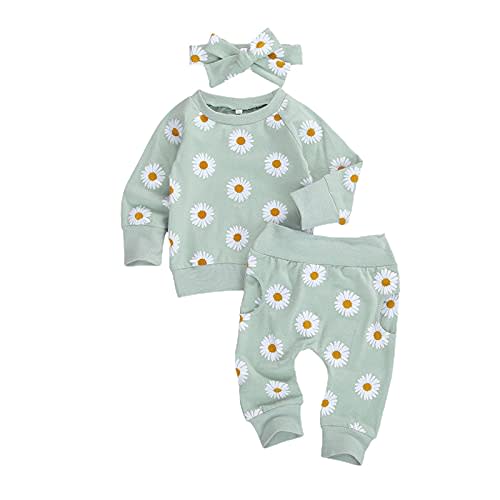 Toddler Baby Girl Fall Winter Clothes Newborn Infant Floral Pullover Sweatshirt T-Shirts+Pants 3PCS Outfits Set