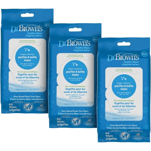 Dr. Brown's Bottle and Pacifier Healthy Wipes, Safely Clean Bottles, Baby Items, and Feeding Essentials, Hypoallergenic, 40 count, 3-Pack (Packaging May Vary)
