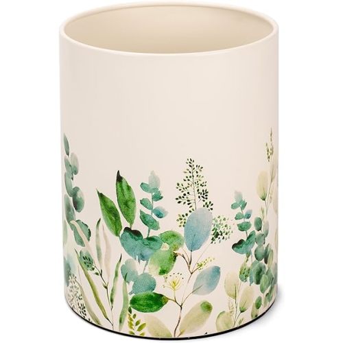 Round 9.5 x 8 Iron Metal Bathroom Trash Can Wastebasket Home Office Bedroom Fits 2.25 Gallon Trash Bag Liner, Floral