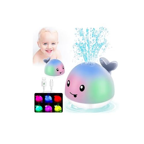 Light Up Baby Bath Toys - Pool Water Table Infant Baby Toy 6-12-18 Months Toddler Bathtub Toys for Kids Ages 1-3 Whale Bath Toy Sprinkler 1st Birthday 1 2 Year Old Boys Girls Gifts