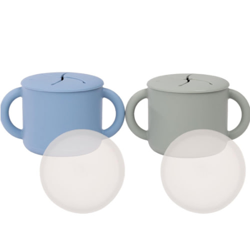 WeeSprout Snack Containers, Food Grade Silicone Cups, Spill-Proof Tops For Toddlers and Babies, Premium Hard Plastic Travel Lids, Dishwasher Safe, Set of 2 Snack Catchers