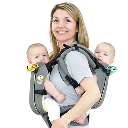 TwinGo Carrier - Air Model - Cool Grey - Great for All Seasons - Breathable Mesh - Fully Adjustable Tandem or 2 Single Baby Carrier for Men, Woman XS-XXL - Twins and Babies 10-45 lbs