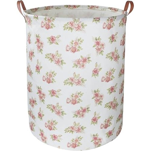 Pink Flower Laundry Hamper,kids laundry Basket,Girls Nursery Hamper,Waterproof Storage Bin for Bedroom,Clothes Organizer Basket,Toys Box,Room Decor(Pink Flower)