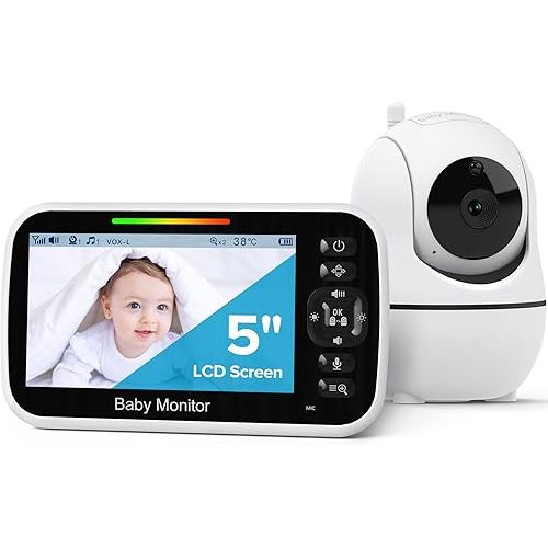 GoodBaby Baby Monitor with Camera and Audio - No WiFi, Remote Pan-Tilt-Zoom, Night Vision, Temperature Sensor, 2-Way Talk, 8 Lullabies, 30-Hour Battery Life,960ft Long Range