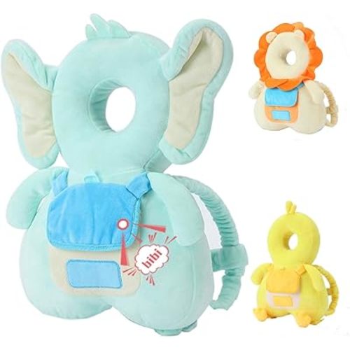 Head Safety Protector Pad for Baby Toddler Walker,Infant Talking Head Protection Backpack Cushion (Light Blue Elephant)