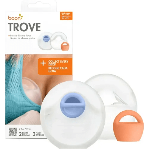 Boon Trove Silicone Manual Breast Pump Set - Hands Free Breast Milk Collector - Includes Canvas Travel Pouch - Breastfeeding Essentials - 2 Count
