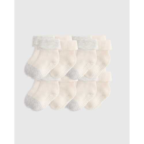 Organic Cotton Gripper Fold Over Socks 8-Pack - Baby in White/Grey