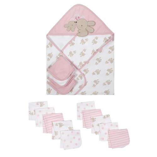 Wonder Nation Baby Girl Hooded Towel and Washcloth Set, 14-Piece