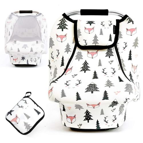 ACRABROS Car Seat Covers for Babies,All Season Infant Carseat Cover Canopy for Boys and Girls,Super Stretchy Adjustable Peeping Window with Mesh Cover,Warm Breathable Universal Fit,Forest Fox