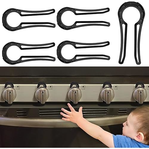 Stove Knob Lock for Child Safety and Proofing (5 Pack), Oven Knob Safety Covers for Kids and Pets(Black)