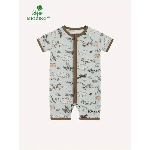 bamboo fiber vintage airplane print short sleeve zip - Temu