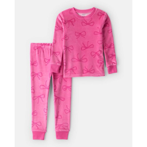 Toddler Girl Bow Print DreamPlush Long-Sleeve Snug Fit 2-Piece Pajamas - Pink - Carter's | Carter's