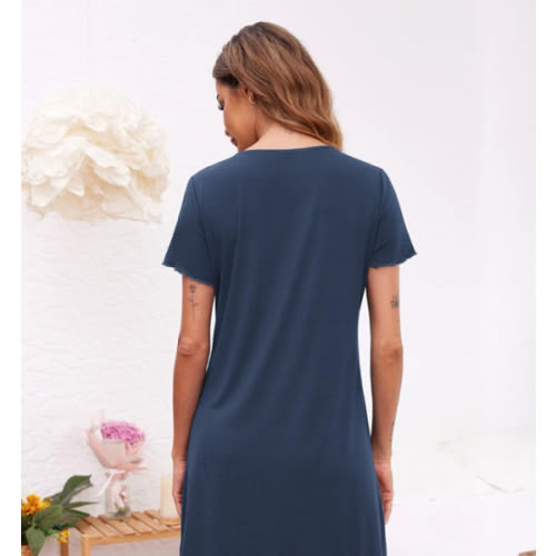 Ekouaer Women's Nightshirt Short Sleeve Button Down Nightgown V-Neck Sleepwear Pajama Dress